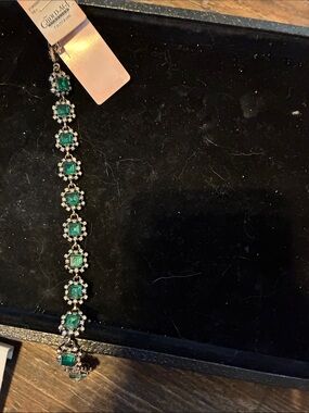 Green Crystal Tennis Bracelet with Silver Accents - Women Jewelry